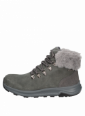 Botín outdoor gris con taco plano de 5 cm y caña de 12 cm, diseño moderno y audaz.