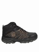Botín de trekking en cuero negro, diseñado para hombre con tecnología waterproof.