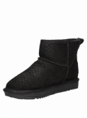 Botín negro de cuero para mujer, estilo casual con forro de chiporro y suela antideslizante.