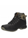 Botín negro de cuero y textil para hombre, ideal para aventuras outdoor, con diseño resistente al agua.