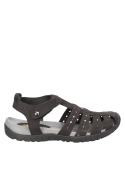 Sandalia de cuero negro para mujer, perfecta para actividades al aire libre.