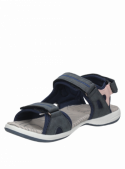 Sandalia azul casual de mujer, ideal para el verano, con taco plano de 2.5 cm y punta abierta.