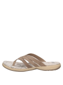 Sandalia de cuero camel para mujer, estilo casual con punta abierta.