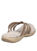 Sandalia camel de cuero con taco plano, diseño cómodo y fresco para mujer.