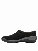 lujosa zapatilla de mujer negra en cuero gamuzado con diseño mocasín, borde cálido, suela antideslizante, toque casual