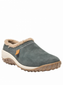 zapatilla azul de cuero gamuzado para mujer con diseño tipo mocasín y borde similar a lana, estilo casual y confortable.