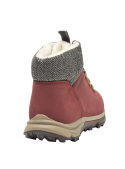 Botín burdeos de cuero y textil en espiga, elegante y funcional para actividades al aire libre.