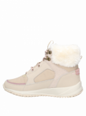 Botín beige de mujer con caña corta y ojales metálicos, diseño robusto y funcional, perfecto para un look casual urbano.