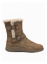 Bota casual de cuero gamuzado café para mujer, con correas y hebillas, ideal para clima frío.