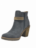 Botín casual azul de cuero gamuzado para mujer, perfecto para un look semi-formal en un ambiente urbano chic.