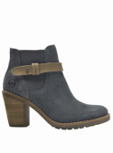 Botín urbano chic azul de cuero gamuzado para mujer, ideal para combinar con jeans ajustados o vestidos cortos.