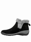 Botín negro de cuero gamuzado para mujer, estilo casual y cómodo, caña media con forro acogedor para días fríos.
