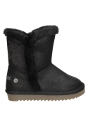 Bota negra casual para niña, con silueta hasta el tobillo y detalles modernos, adecuada para reuniones informales.