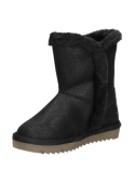 Bota negra casual para niña, con diseño invernal y ribete de peluche en el borde superior, ideal para días fríos.