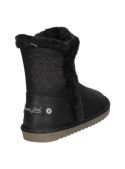Bota casual negra para niña, diseño clásico con ribete de peluche, adecuada para paseos invernales y uso diario.