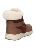 Botín casual beige de niña con diseño sin cordones y borde cálido, adecuado para ocasiones informales.