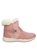 Calzado sin cordones con tira decorativa y hebilla lateral, adecuado para ocasiones informales y días fríos.