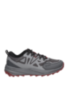 Zapatilla de trail running gris para hombre, adecuada para caminatas por cerro, con diseño moderno y funcional.