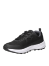 Zapatilla negra de trail running para hombre, diseño moderno con cordones clásicos y suela robusta para un agarre óptimo.