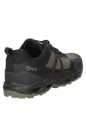 Zapatilla verde de hombre para trail running, con cordones ajustables y ojales reforzados que aseguran el pie.