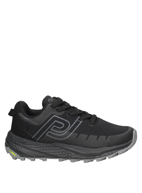 Zapatilla negra de mujer resistente para caminatas urbanas y actividades que requieren un calzado duradero.