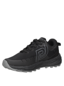 Zapatilla negra de mujer para trail running, diseño robusto y deportivo, ideal para actividades al aire libre.
