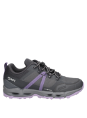 Zapatilla de trail gris para mujer, textil y sintética, cómoda y con soporte para terrenos variados.