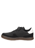 Calzado infantil negro con detalles en zigzag, mezcla de estilo clásico y moderno, perfecto para uso diario.