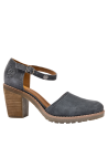 Cómoda sandalia azul de cuero para mujer, con taco bloque y estilo casual, ideal para disfrutar al aire libre.