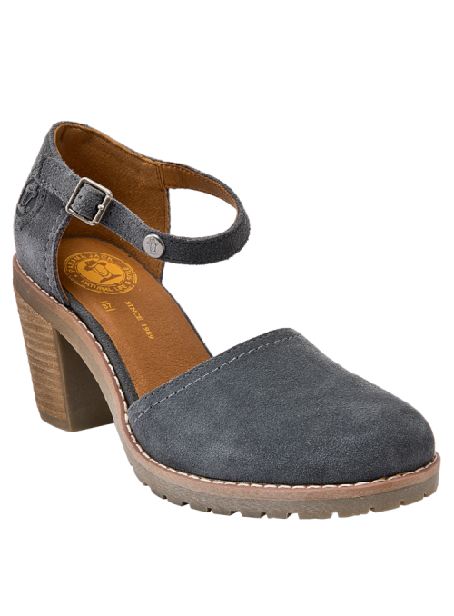 Elegante sandalia azul de cuero para mujer, con diseño casual y versátil para cualquier ocasión veraniega.