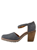 Sandalia azul casual de cuero para mujer, con punta redonda y forro de PU, perfecta para el verano.