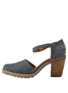 Sandalia azul casual de cuero para mujer, con punta redonda y forro de PU, perfecta para el verano.
