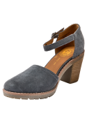 Sandalia azul de cuero para mujer con taco bloque de 7.9 cm, ideal para un estilo casual y actividades al aire libre.
