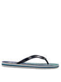 "Calzado playero azul para hombre, estilo casual, con tira en ""Y"" entre los dedos, perfecto para paseos al aire libre. "