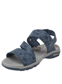 Sandalia infantil azul con detalles florales, perfecta para combinar con ropa ligera en días soleados.