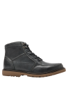 Botín gris casual para hombre de cuero con cordones y ganchos metálicos, ideal para un estilo urbano y relajado.