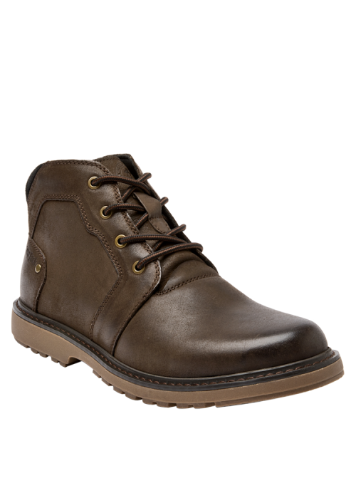 Calzado masculino de cuero marrón, estilo casual, con suela gruesa antideslizante, perfecto para un atuendo versátil.