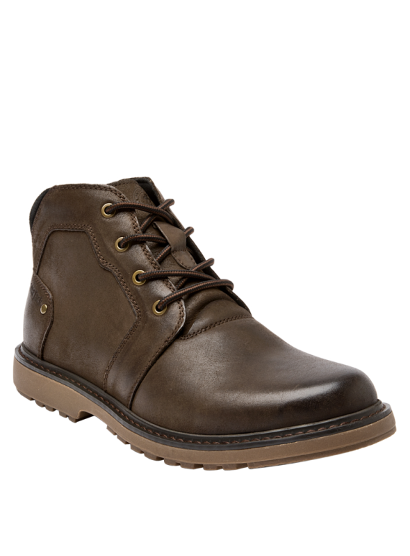 Calzado masculino de cuero marrón, estilo casual, con suela gruesa antideslizante, perfecto para un atuendo versátil.