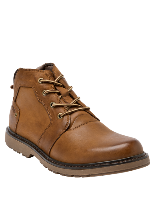 Calzado masculino camel casual de cuero, versátil y robusto, con cordones y suela gruesa para salidas informales.