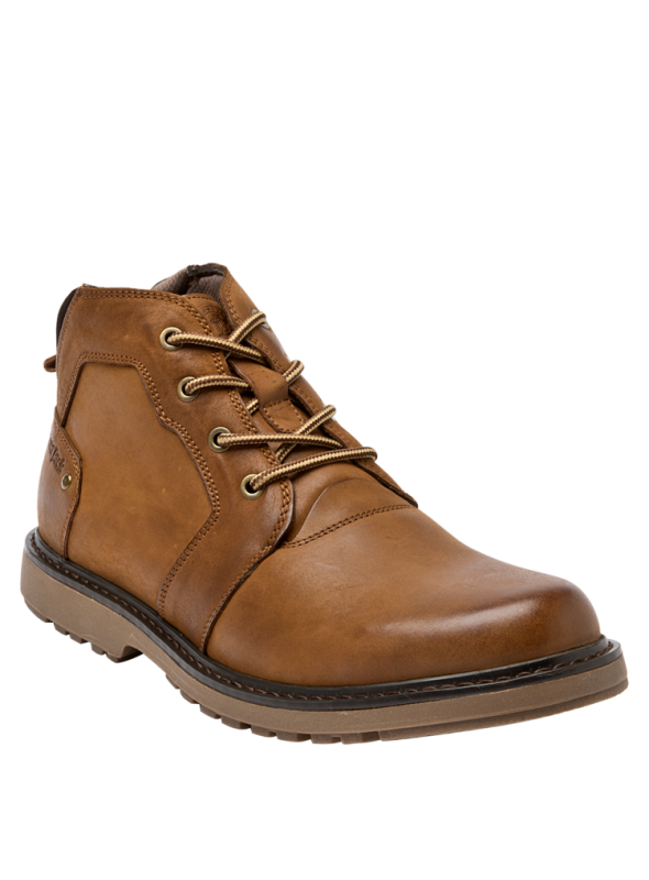 Calzado masculino camel casual de cuero, versátil y robusto, con cordones y suela gruesa para salidas informales.