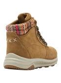 Botín femenino camel en cuero gamuzado, diseño audaz para aventuras urbanas.