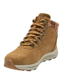 Botín casual camel de mujer, mezcla de cuero gamuzado y textil, con taco plano.