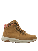 Botín camel de mujer en cuero gamuzado y textil, ideal para aventuras urbanas con estilo casual.