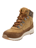 Botín de cuero camel, estilo alpinista urbano, cómodo y resistente, adecuado para actividades en terrenos irregulares.