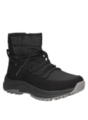 Calzado botín negro casual, adecuado para paseos urbanos o excursiones, con diseño resistente para climas lluviosos.