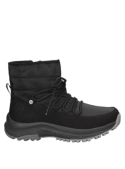 Botín negro casual para mujer, ideal con ropa desenfadada y chaquetas acolchadas.