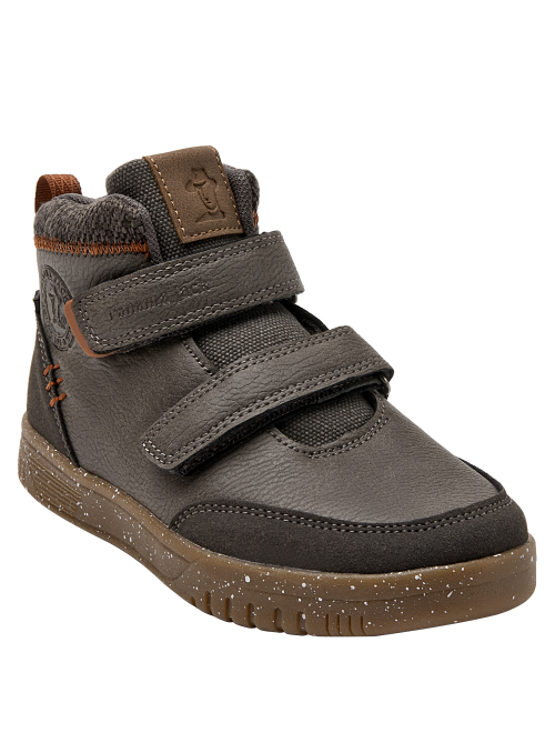 Calzado infantil gris con caña de 7.4 cm, mezcla sintética/textil, perfecto para actividades al aire libre.