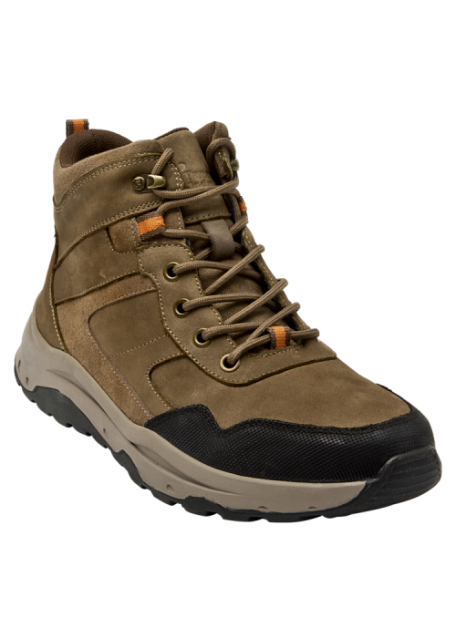 Botín de cuero café para hombre, estilo urbano y funcional, adecuado para caminatas ligeras y clima otoñal.
