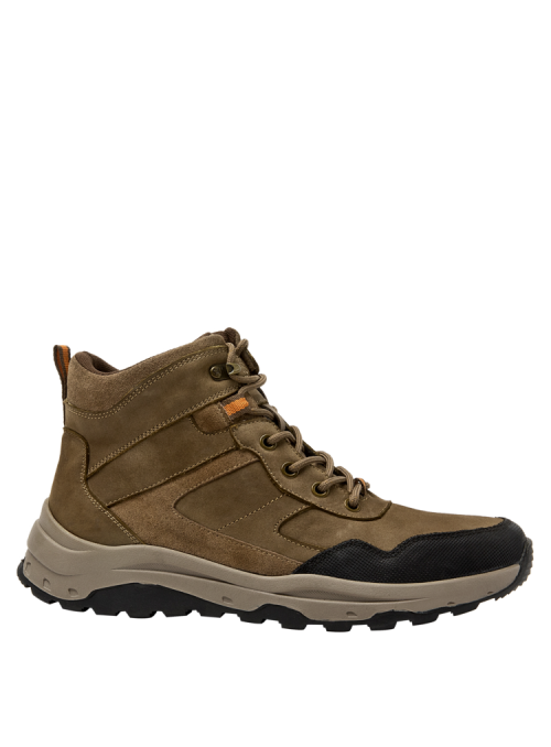 Botín de cuero café para hombre, estilo urbano y funcional, adecuado para caminatas ligeras y clima otoñal.