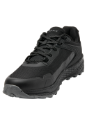 Zapatilla negra de trail running para mujer, versátil y adecuada para ocasiones informales y uso diario en la ciudad.